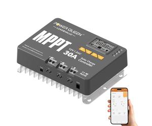 Power Queen Régulateur de charge solaire MPPT 12/24 V 30 A 900 W max, module Bluetooth, écran LCD, standard pour batterie LiFePO4, compatible avec batteries de