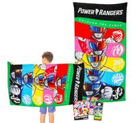 Power Rangers Ensemble de serviettes pour enfants - Ensemble avec serviette Power Rangers de 68,6 x 137,2 cm, tatouages, autocollants et plus | Power Rangers Pool and Bathroom Set