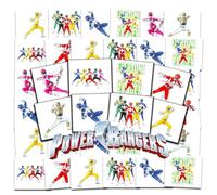 Power Rangers Lot de 70 tatouages temporaires perforés individuels de 5,1 x 5,1 cm pour enfants, garçons et filles (fournitures de fête Power Rangers fabriquées aux États-Unis)