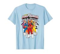 Power Rangers Ninja Steel Team Lineup T-Shirt, Homme, Bleu Céleste, M