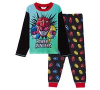 Power Rangers Pyjama enfant garçons à manches longues + pantalon de détente ensemble de vêtements de nuit, vert/noir, 3-4 ans