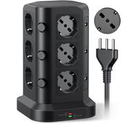 Power Strip Surge Protector (4000w/16a), Hidden Pistol Socket With 3 Independent Switches, 2m Cable, Black