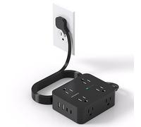 Power Strip Surge Protector, 5Ft Ultra Thin Flat Plug Extension Cord with Multiple Outlets, 8 Widely Outlet Extender with 4 USB Ports(2 USB C), 1080J Wall Mount for College Dorm Room Essentials Black