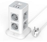 Power Strip Tower 8 Ac Output With 3 Usb, Surge Arrester And Surge Protector 3600 W With Switch, Multiple Socket With 2 M Electric Extension Cord, Suitable For Home, Office, Grey