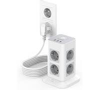Power Strip Tower Surge Arrester And Surge Protector With 8 Ac Outputs And 3 Usb, Multiple Socket With Switch And 5 M Power Extension Cord, 3600 W Suitable For Office And Home, Grey