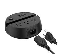 Power Strip USB, NTONPOWER 3-Port USB Charging Station 3 Outlets Phone Stand Round Design Switch Control, 5ft Extension Cord Indoor Nightstand Desktop Cruise Ship Travel - Black
