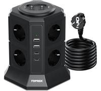 Power Strip With 2 Switches, 8 Sockets Electric Power Strip With 2-Usb A & 2-Usb C, 4000W/16A, Surge Arrester And 2M Cable For Home And Office (Black)