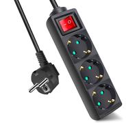 Power Strip With 3 Outlets And Switch, 1.5 M Cable, For Home, Office And Travel, Max 3680W, 16A, 250V, Black, 1 Piece