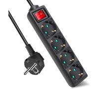 Power Strip With 4 Outlets And Switch, 1.5 M Cable, For Home, Office And Travel, Max 3680W, 16A, 250V, Black, 1 Piece