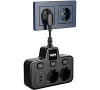 Power Strip With 4 Usb, 2 Power Sockets With Individual Switch And Led Night Light, 2 Usb A Ports + 2 Usb C Ports, 3250 W 13 A For Home, Office - Black