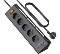 Power Strip With 5 Power Outlets And 4 Usb Ports (2 Usb A+2 Usb C), Surge Protection Power Strip And Switches, 2 M Cable, 3680 W/16 A, Black