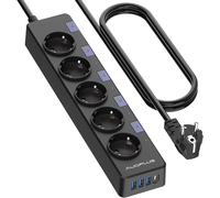 Power Strip With 5 Power Outlets And 4 Usb Ports (3 Usb A+1 Usb C), Surge Protection Power Strip And Switches, 3 M Cable, 3680 W/16 A, Black