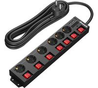Power Strip With 6 Sockets & 2 Usb & 7 Individual Switches, 3680 W Max, Wall Mounting, Child Safety, Surge Arrester And Surge Extension Cord With 5 M Cable, Black