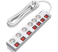 Power Strip With 6 Sockets & 2 Usb & 7 Individual Switches, 3680 W Max, Wall Mounting, Child Safety, Surge Arrester And Surge Extension Cord With 5 M Cable, White