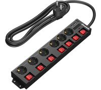 Power Strip With 6 Sockets & 2 Usb & 7 Individual Switches, 3680 W Max, Wall Mounting, Child Safety, Surge Arrester And Surge Extension Cord With 2 M Cable, Black