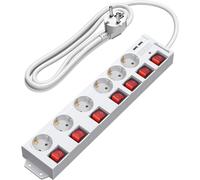Power Strip With 6 Sockets & 2 Usb & 7 Individual Switches, 3680 W Max, Wall Mounting, Child Safety, Surge Arrester And Surge Extension Cord With 2 M Cable, White