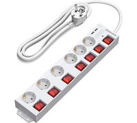 Power Strip With 6 Sockets & 2 Usb & 7 Individual Switches, 3680W Max, Wall Mounting, Child Safety, Surge Arrester And Surge Extension Cord With 3M Cable, White