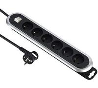 Power Strip with 6 Sockets, Cable Winder, On/Off Switch and Flat Plug. Extension Cord 3 M, Black