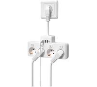 Power Strip with Individual Switch, Multiple Wall Socket with 4 Sockets and Type C and 3 USB, 3680W 16A, 5CM Cable, Suitable for Office, Home, Compatible with Phone, Laptop