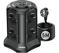 Power Strip With Switch, 8 Sockets Electric Power Strip With 2 Usb-A & 2 Usb-C (Usb C1 20W Pd3.0 Quick Charge), 4000W/16A, Surge Arrester And 5 M Cable For Home And Office (Black)