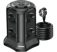 Power Strip with Switch, 8 Sockets Electric Power Strip with 2 USB A & 2 USB C (USB C1 20W PD3.0 Quick Charge), 4000W/16A, Surge Arrester and 2 m Cable for Home and Office (Black)