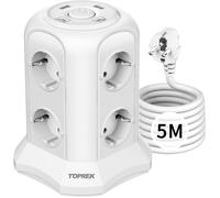 Power Strip With Switch, 8 Sockets Electric Power Strip With 2 Usb A & 2 Usb C (Usb C1 20W Pd3.0 Quick Charge), 4000W/16A, Power Strip Surge Protector And 5 M Cable For Home And Office (White)