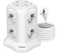 Power Strip With Switch, 8 Sockets Electric Power Strip With 2 Usb-A & 2 Usb-C (Usb C1 20W Pd3.0 Quick Charge), 4000W/16A, Surge Arrester And 2 M Cable For Home And Office (White)