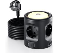 Power Strip With Switch, Tower Power Strip 4 Sockets And 3 Usb Ports, Multi-Socket Surge Arrester And Surge With Led Night Light, 16 A 3 M Extension Cable For Home And Office