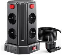 Power Strip With Switch, Tower Power Strip With 8 Sockets And 4 Usb, Usb Power Strip Surge Arrester And 4 Switches Extension 2 M Cable For Home And Office