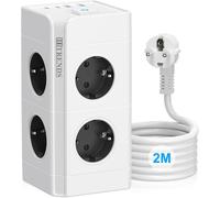 Power Strip With Usb, 8 Outlets With 2 Usb Ports And 2 Type-C Ports, 12N 1 Socket Adapter With 2M Extension Cable With Switch, Wall Plate For Office, Home (White)