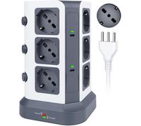 Power Strip With Usb C, Electric Multi-Socket Tower With 12 Universal Ita 10/16A And Schuko, Vertical Power Strip Surge Protection, 2M Cable, Dark Grey