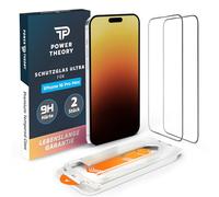 Power Theory Lot de 2 films de protection d'écran en verre pour iPhone 16 Pro Max - Film de protection d'écran ultra en verre 9H - Résistance à la rupture - Installation sans bulles et installation