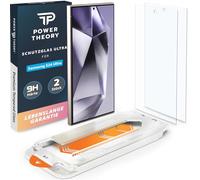 Power Theory Lot de 2 films de protection d'écran en verre pour Samsung Galaxy S24 Ultra avec pochoir, film de protection d'écran en verre avec aide à la pose