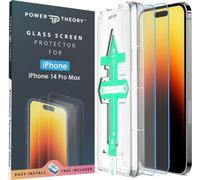 Power Theory Lot de 2 films de protection d'écran pour iPhone 14 Pro Max en verre trempé incassable, dureté 9H, 99% HD transparent, sans bulles, compatible avec les coques, anti-rayures, anti-taches