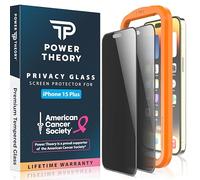 Power Theory Lot de 2 protections d'écran en verre trempé anti-espion compatibles avec iPhone 15 Plus, dureté 9H, facile à installer, compatible avec les coques