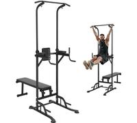 Power Tower avec banc - support de barre de traction avec réglage en hauteur en 10 étapes - station de dips et banc amovible - appareil de fitness de musculation multi-fonctionnel pour la maison - dos