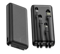 Powerbank 20 000 mAh, chargeur portable avec câbles intégrés, batterie externe USB-C avec 4 sorties et lampe de poche, batterie externe pour iPhone, iPad, tablette Samsung, tablette (noir)