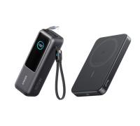 PowerBank Anker (25K, 165 W, câble intégré + câble rétractable) + Anker MagGo Powerbank (10000mAh, Slim) Noir
