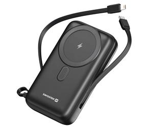 Powerbank MagSafe 20000mAh Câbles USB-C + Lightning intégrés Écran LCD Noir