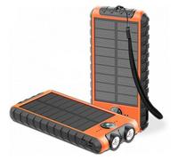 Powerbank Solaire 10000 mAh USB 2A+C + Lampe torche + Dragonne + Boussole, Noir