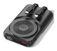 Powerbank USB-C [10.000mAh] - Batterie Externe magnétique à Induction avec Câble - Chargeur sans Fil 20W, Chargeur Montre 2,5W, Charge Rapide QC 22,5W et PD 20W, Entrée Type-C intégrée
