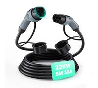 POWERBEST Type 2 Câble de Charge, 22KW 5M 32A Voiture Électrique Triphasé Type 2 à Type 2 EV/PHEV Câble pour modèles S/3/X/Y, ID.3, I3