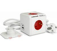 PowerCube Cubenest Extended USB PD 20W USB-A+C rouge, 4x prise de courant, câble de 1,5 m, sécurité enfants, mise à la terre, protection contre les surtensions, max 16A/250V 3680W