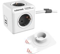 PowerCube Cubenest Extended USB PD 35W 2xUSB-C gris, 4x prise de courant, câble de 1,5 m, sécurité enfants, mise à la terre, protection contre les surtensions, max 16A/250V 3680W
