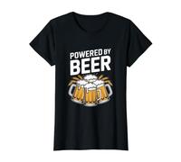 Powered by Beer Mugs Fun Humour T-Shirt Graphique avec Valeur, Femme, Noir, XL