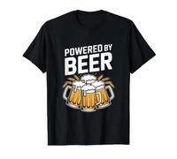 Powered by Beer Mugs Fun Humour T-Shirt Graphique avec Valeur, Homme, Noir, L