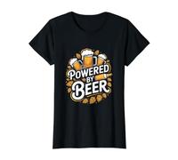 Powered by Beer Mugs Leaves Fun T-Shirt Graphique avec Valeur, Femme, Noir, S