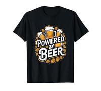 Powered by Beer Mugs Leaves Fun T-Shirt Graphique avec Valeur, Homme, Noir, L