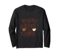 Powered by Jesus and Coffee Christian Faith Men Women Kids Manche Longue