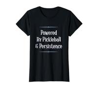 Powered by Pickleball and Persistence Funny T-Shirt Graphique avec Valeur, Femme, Noir, S